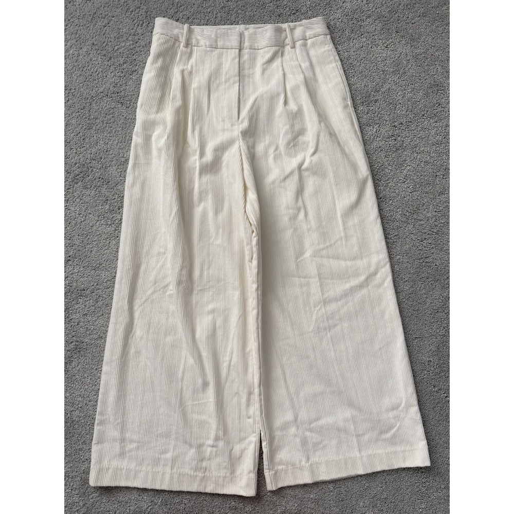 Worthington Cream Corduroy Wide‎ Leg Pants Women 12P High Rise Pleated Cotton